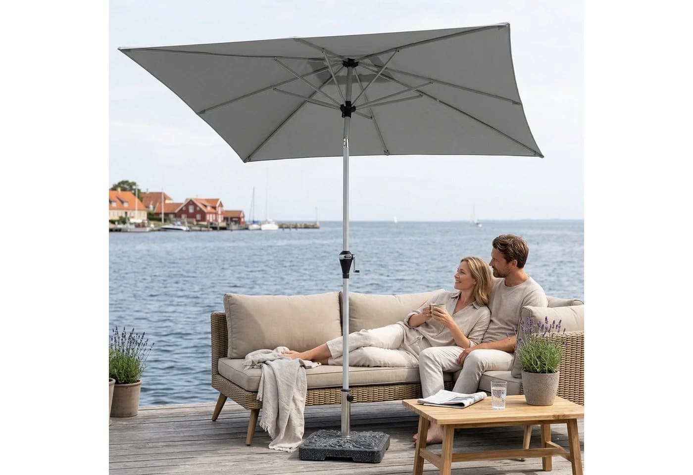 doppler ACTIVE Sonnenschirm Hellgrau Auto Tilt Kurbelschirm