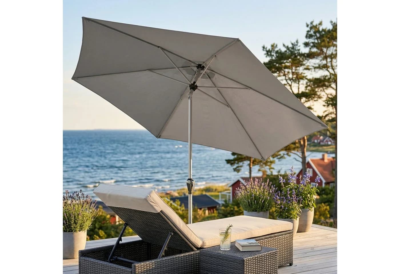 doppler ACTIVE Sonnenschirm 320 cm Hellgrau Auto Tilt Kurbelschirm