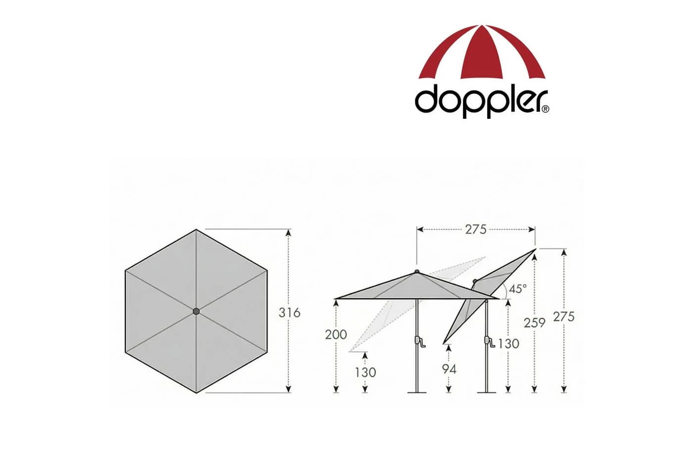 doppler ACTIVE Sonnenschirm 320 cm Hellgrau Auto Tilt Kurbelschirm - Bild 3