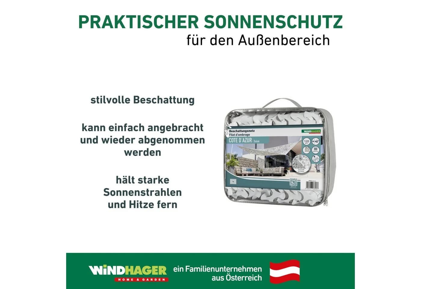 Windhager Sonnensegel COTE D´AZUR UV-Schutz 3x4m Beige/Weiß - Bild 5