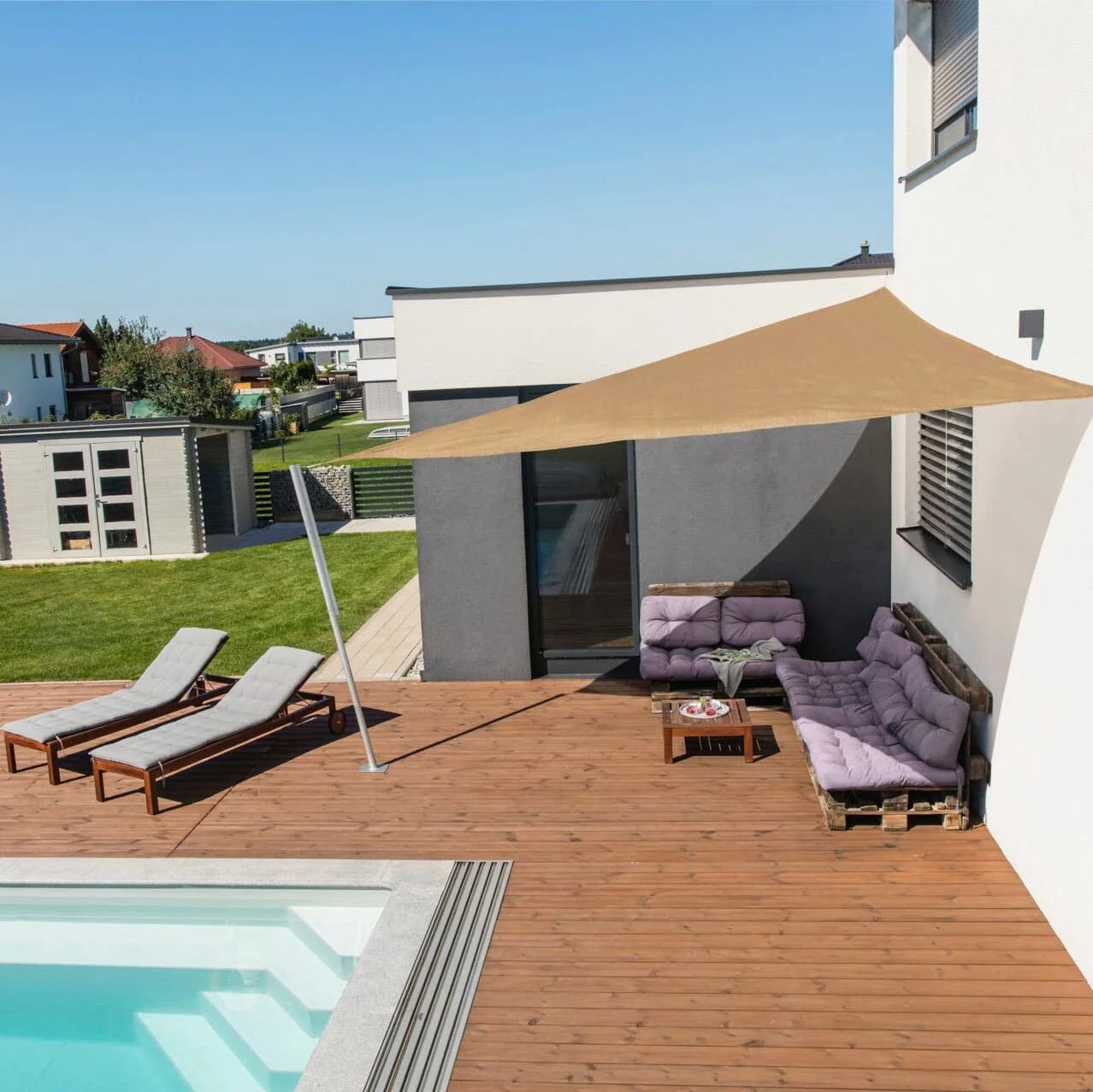 WINDHAGER Sonnensegel Capri Dreieck Schilf 400x400cm