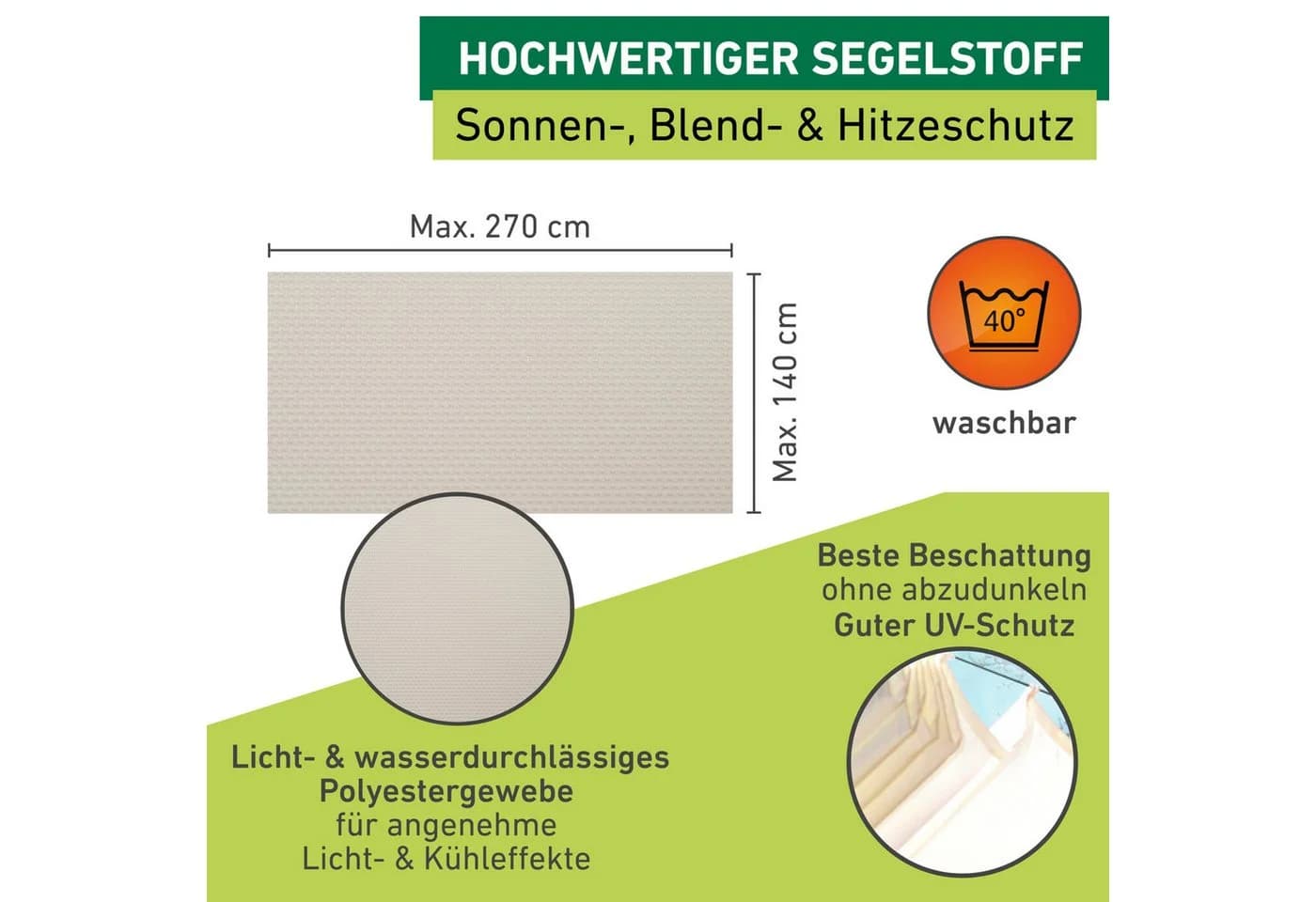Windhager Sonnensegel für Seilspannmarkise inkl. Laufhaken 2,7x1,4 m - Bild 3