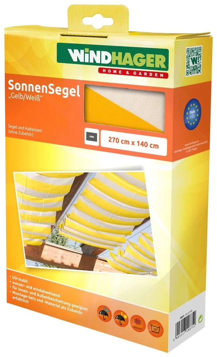 Windhager Sonnensegel Seilspannmarkise Gelb Weiß 270x140 cm - Bild 3