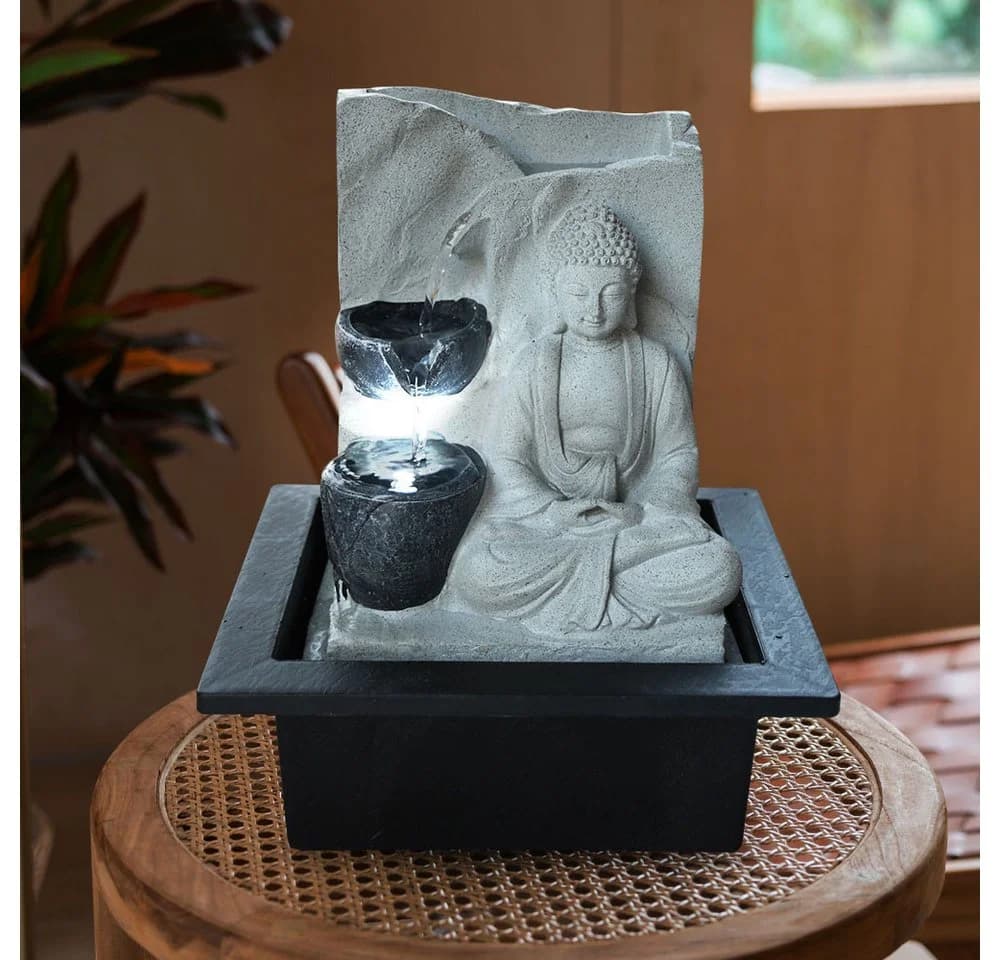 GLOBO LIGHTING Buddha Tischbrunnen LED Kunststoff Grau - Bild 3