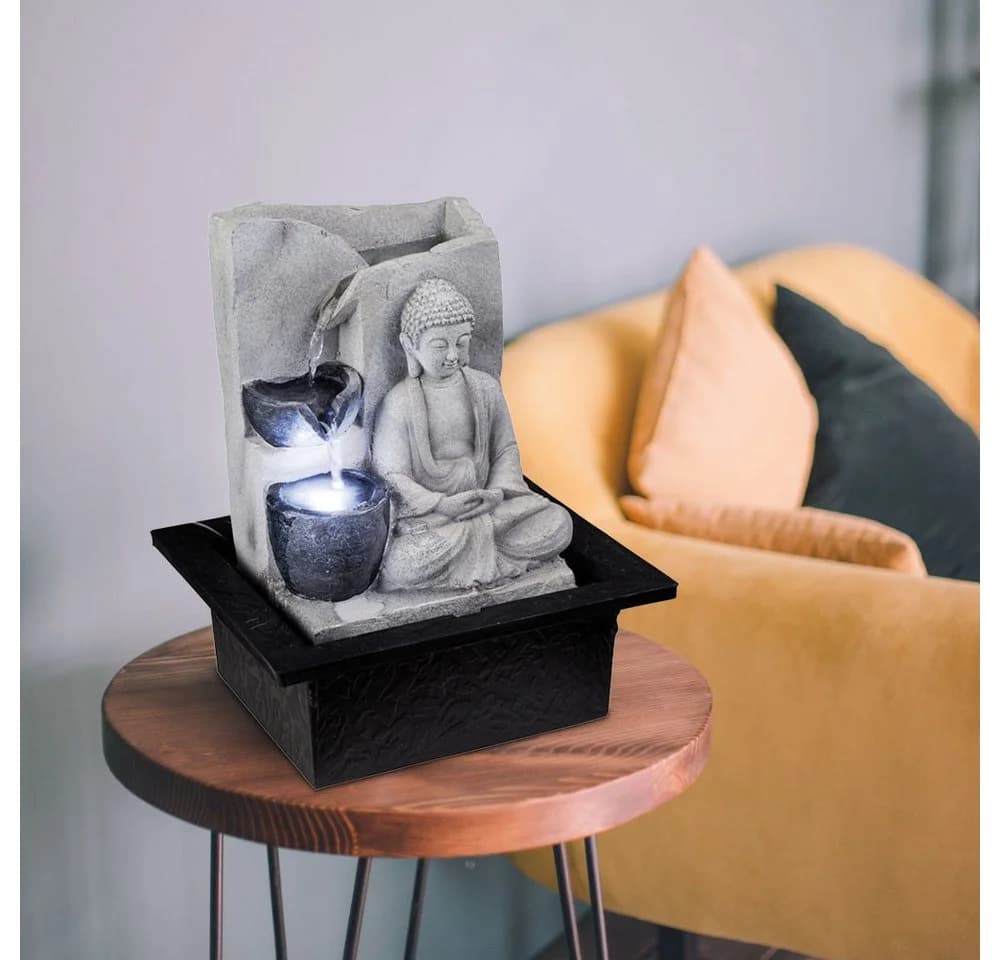 GLOBO LIGHTING Buddha Tischbrunnen LED Kunststoff Grau - Bild 4