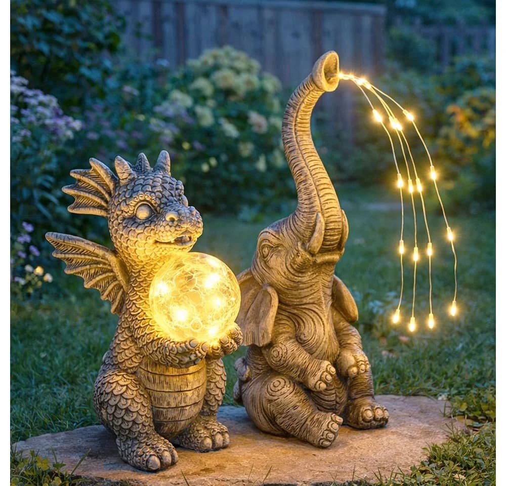 GLOBO LIGHTING LED Dekofigur 2er Set Drache Elefant Solarleuchte Grau - Bild 2