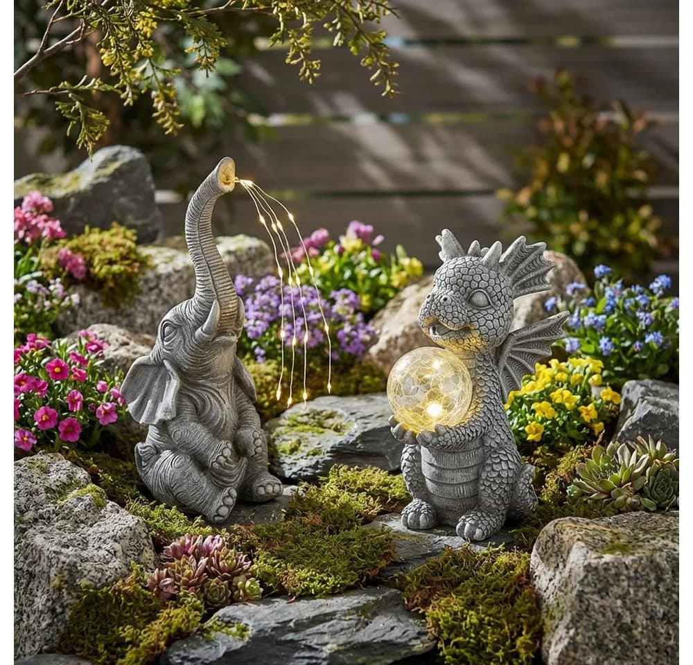 GLOBO LIGHTING LED Dekofigur 2er Set Drache Elefant Solarleuchte Grau - Bild 3