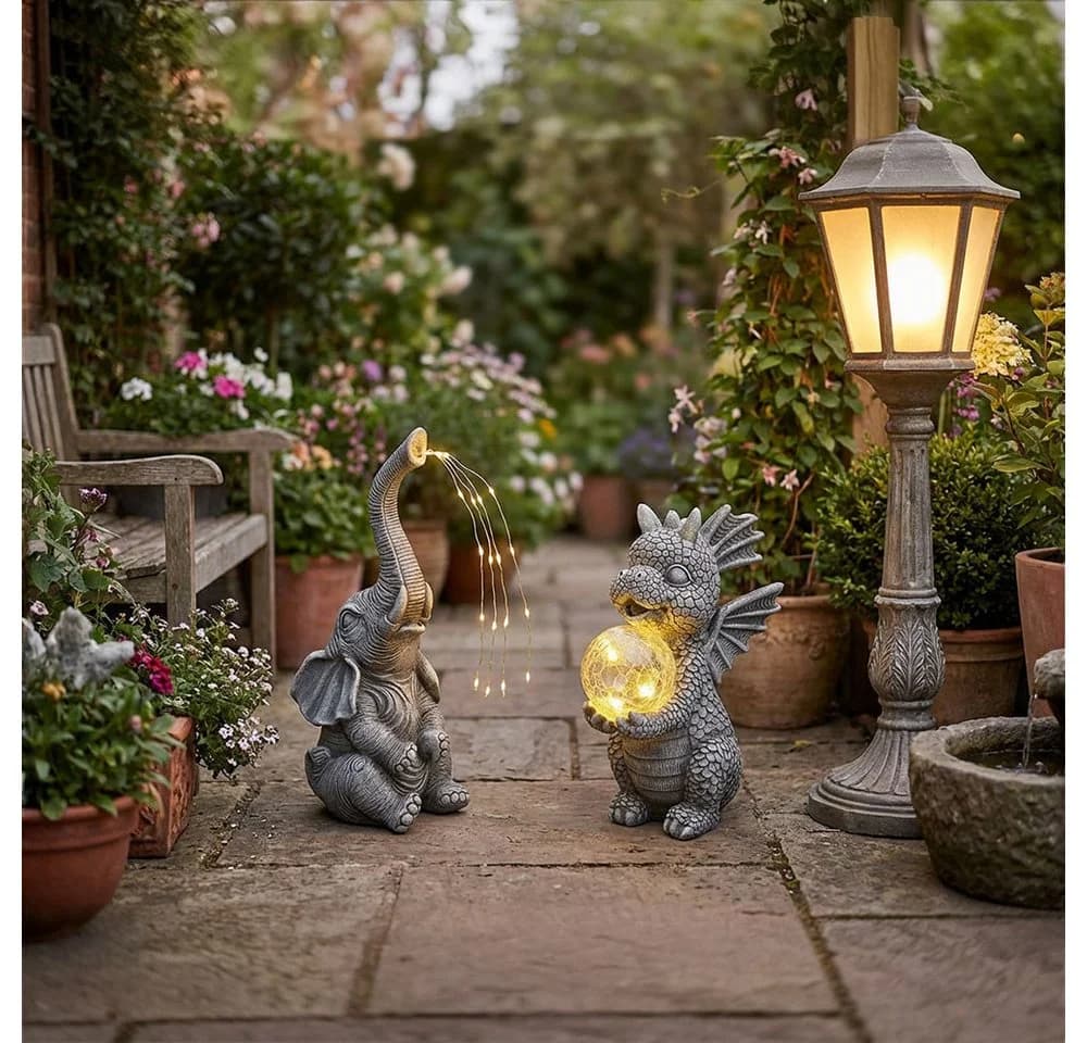 GLOBO LIGHTING LED Dekofigur 2er Set Drache Elefant Solarleuchte Grau - Bild 4