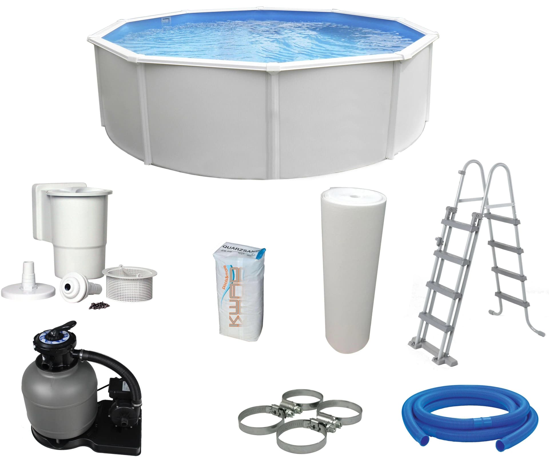 Rundes Schwimmbecken aus Stahl, PVC und Quarzsand