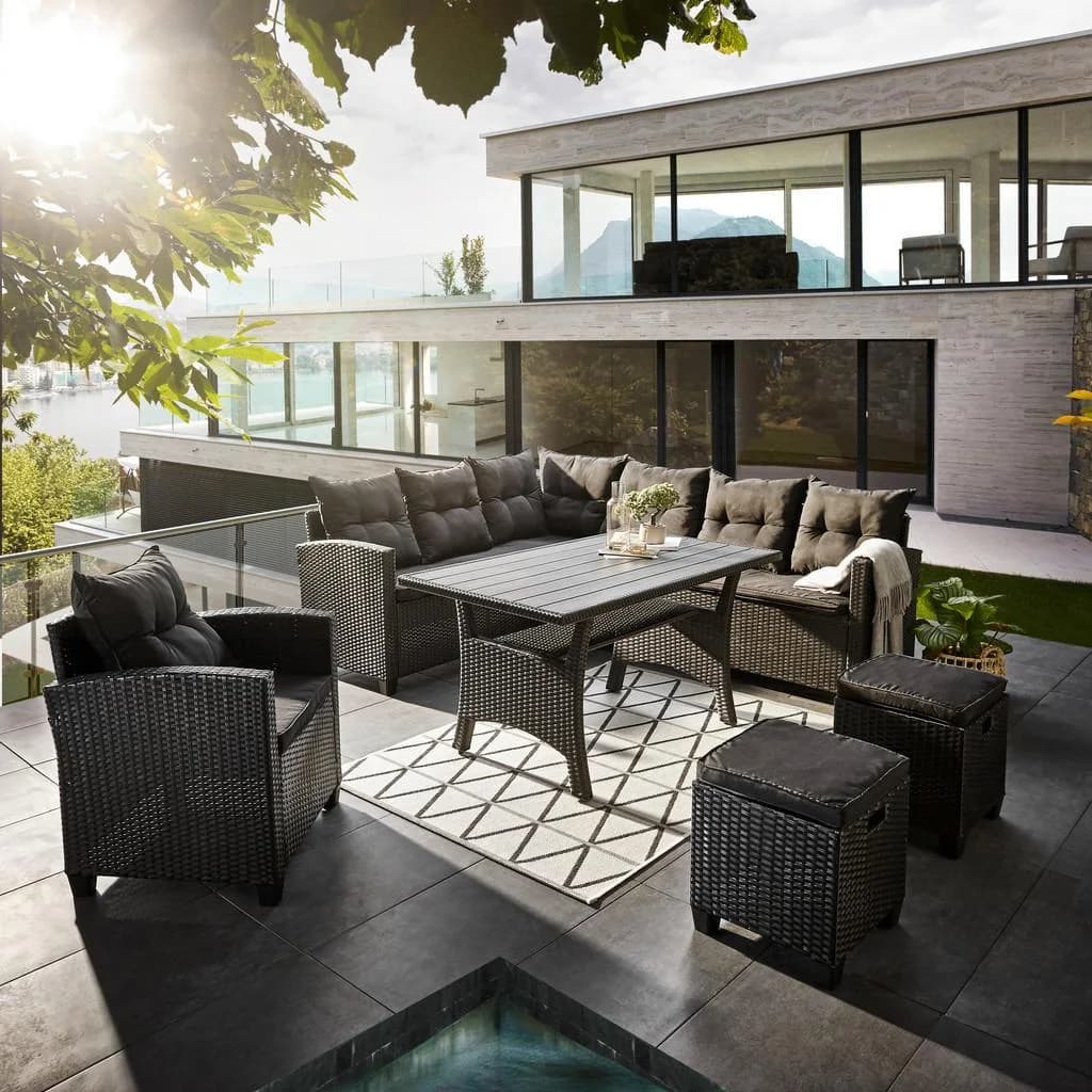 Ambia Garden Dining-Loungeset Anthrazit Kunststoffgeflecht