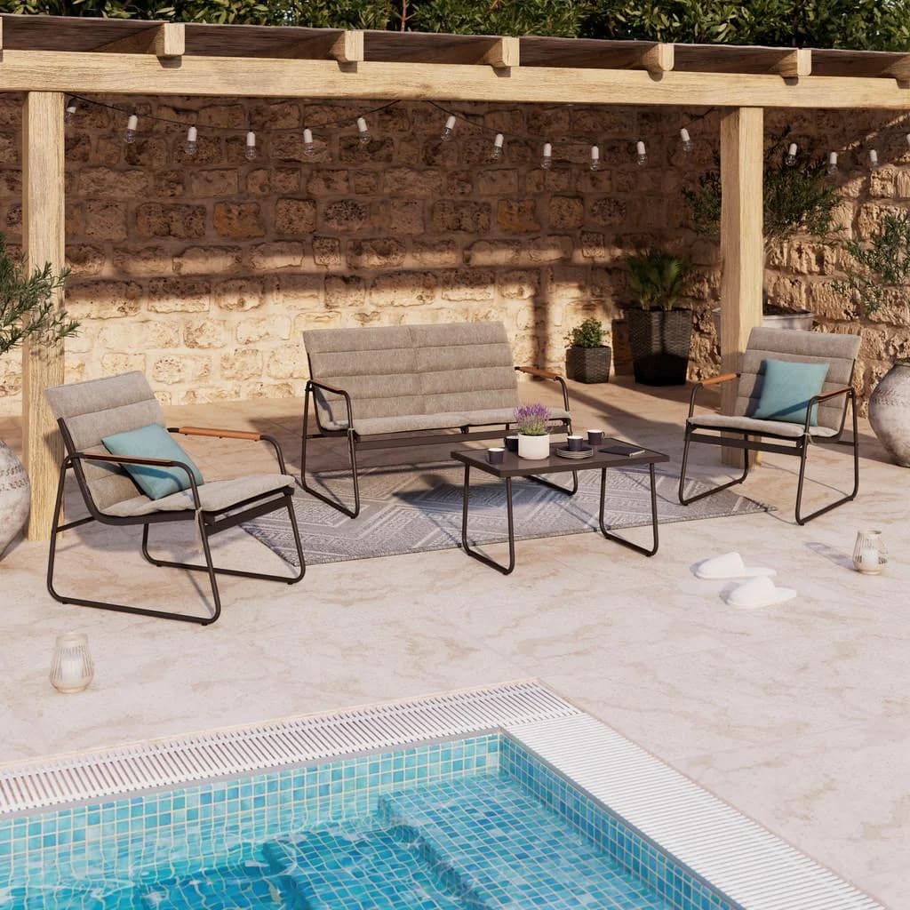 Ambia Garden Gartenset Anthrazit Grau Teak Metall Glas 4-teilig Uni