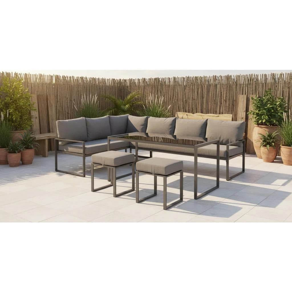 Ambia Garden Dining-Loungeset Anthrazit Schwarz Metall Glas Textil 16-teilig