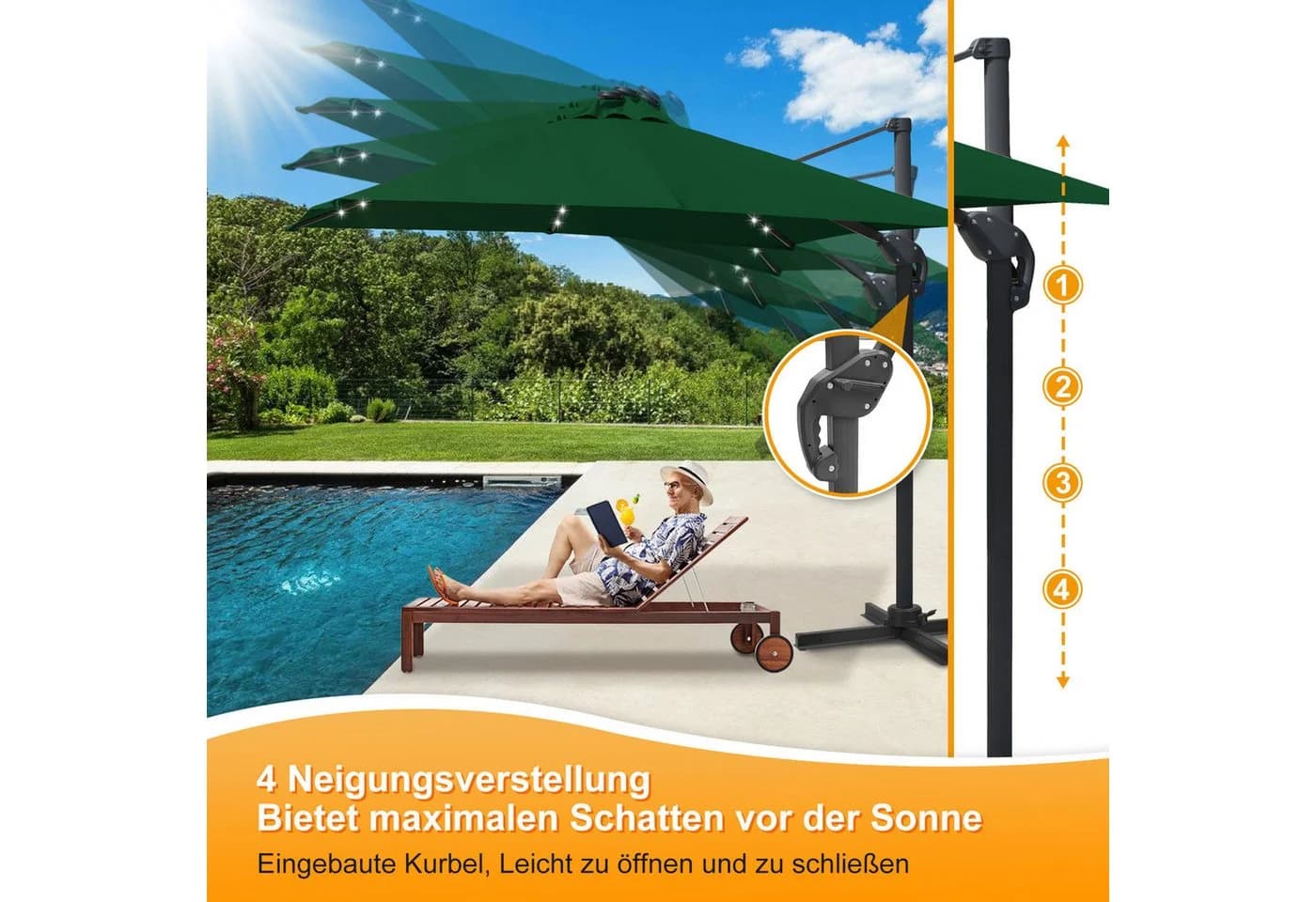 Clanmacy Ampelschirm Marktschirm Wasserdicht Beschichtung 360° Schwenkbar Kurbelmechanik - Bild 4