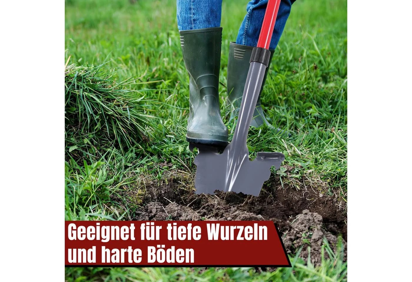Clanmacy Gartenspaten mit V-Klinge und Wurzelsäge, 114 cm, Rot/Schwarz - Bild 3
