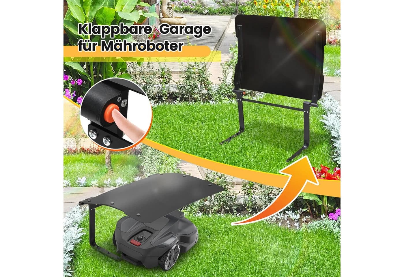 Clanmacy Mähroboter-Garage Klappbar Schwarz ABS-Kunststoff - Bild 3