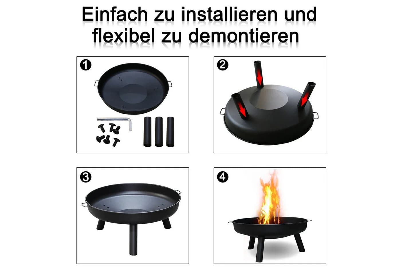 Clanmacy Feuerschale Garten Schwarz Verzinktes Eisen - Bild 5