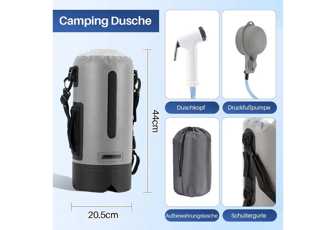 Clanmacy Gartendusche 12L mit Pumpe Grau