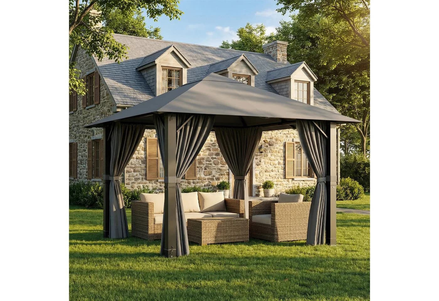 GUNJI Pavillon 3,3x3,3m Wasserdicht Grau Schwarz Gartenpavillon - Bild 2