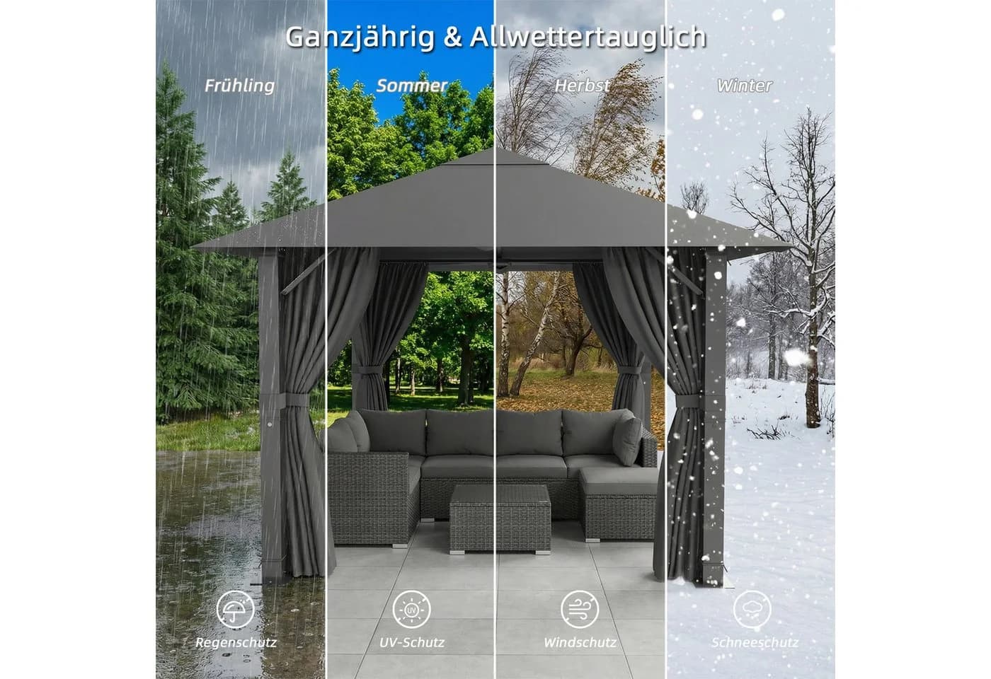 GUNJI Pavillon 3,3x3,3m Wasserdicht Grau Schwarz Gartenpavillon - Bild 5