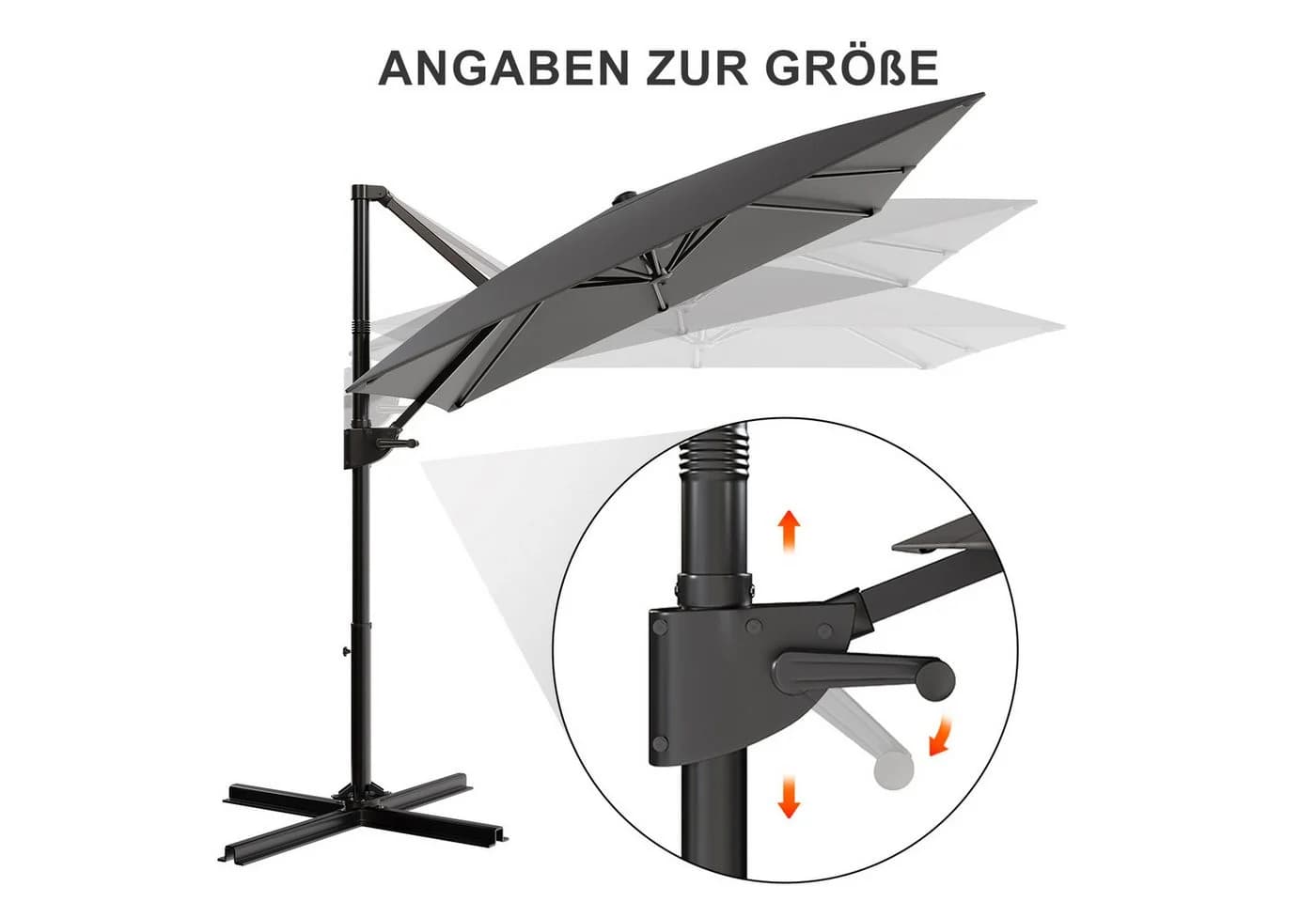 GUNJI Sonnenschirm 270/330 cm Grau Metall UV Schutz 50+ 360° drehbar - Bild 3