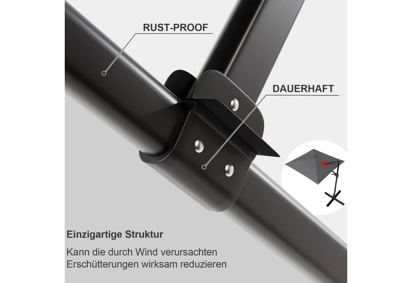 GUNJI Sonnenschirm 270/330 cm Grau Metall UV Schutz 50+ 360° drehbar - Bild 4