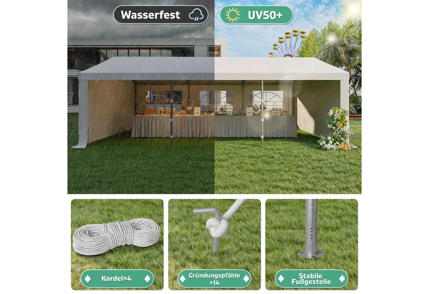 GUNJI Partyzelt Verzinktes Stahlrohr Partyzelt mit abnehmbaren Seitenwänden 3x6/4x6m - Bild 3