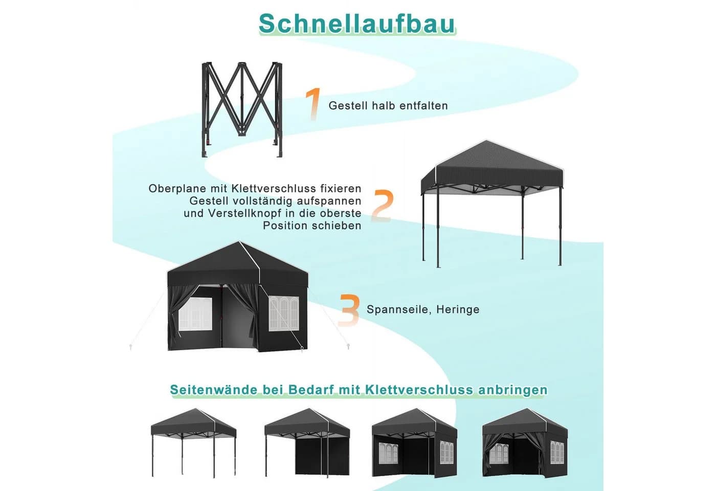 GUNJI Faltpavillon 3x3/3x4.5/3x6m Gartenpavillon mit 4 Seitenwänden - Bild 5