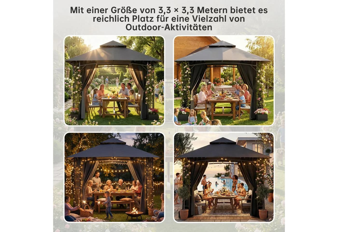 GUNJI Pavillon 3x3m Gartenpavillon mit Blumenkasten - Bild 4