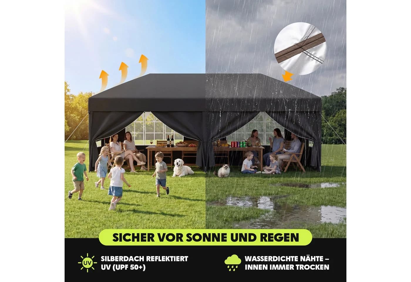 HOMALL Faltpavillon 3x3/3x6 m wasserdicht mit Seitenteilen - Bild 5