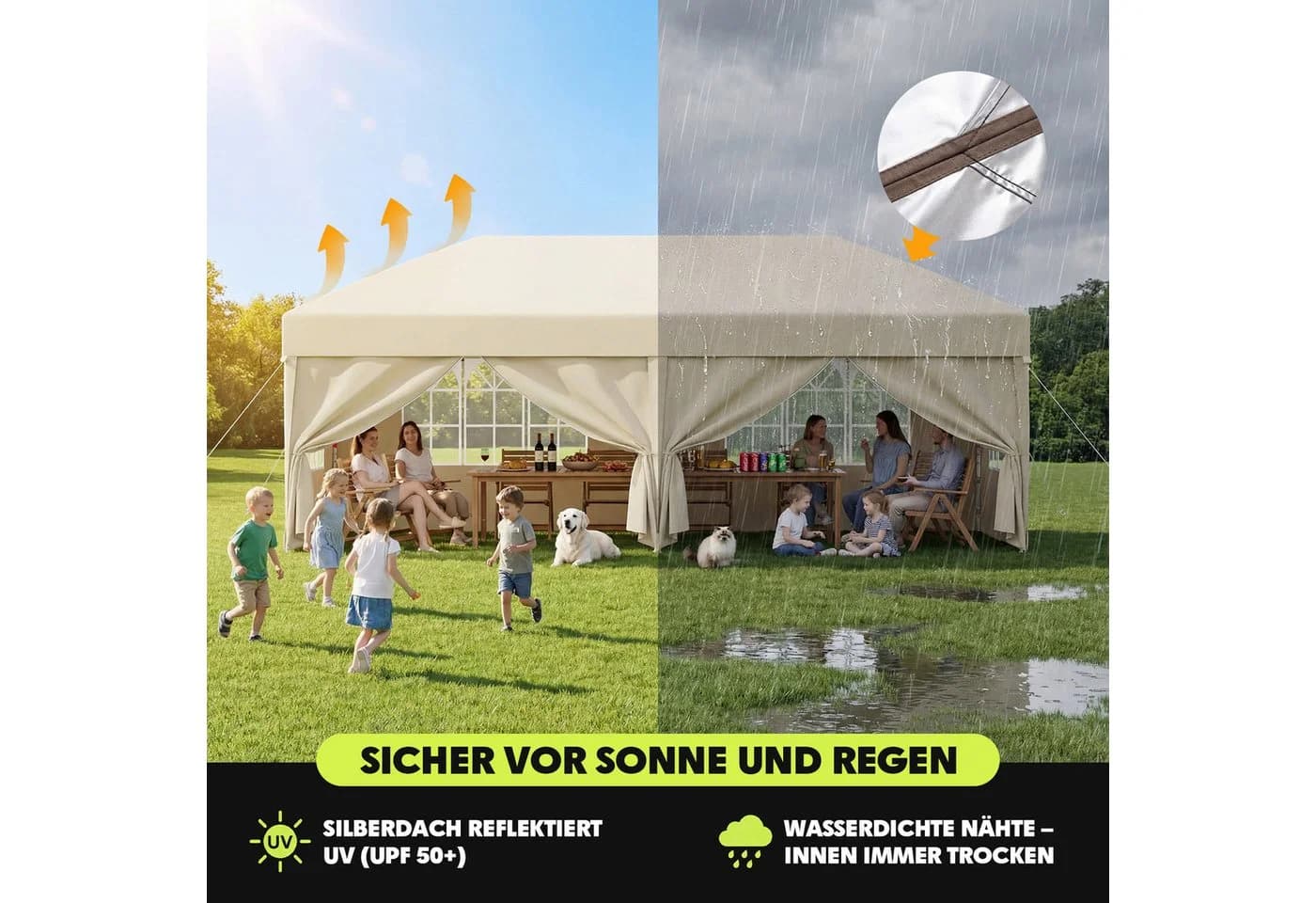 HOMALL Faltpavillon 3x3/3x6 m Beige/Grau/Blau UV-Schutz - Bild 5