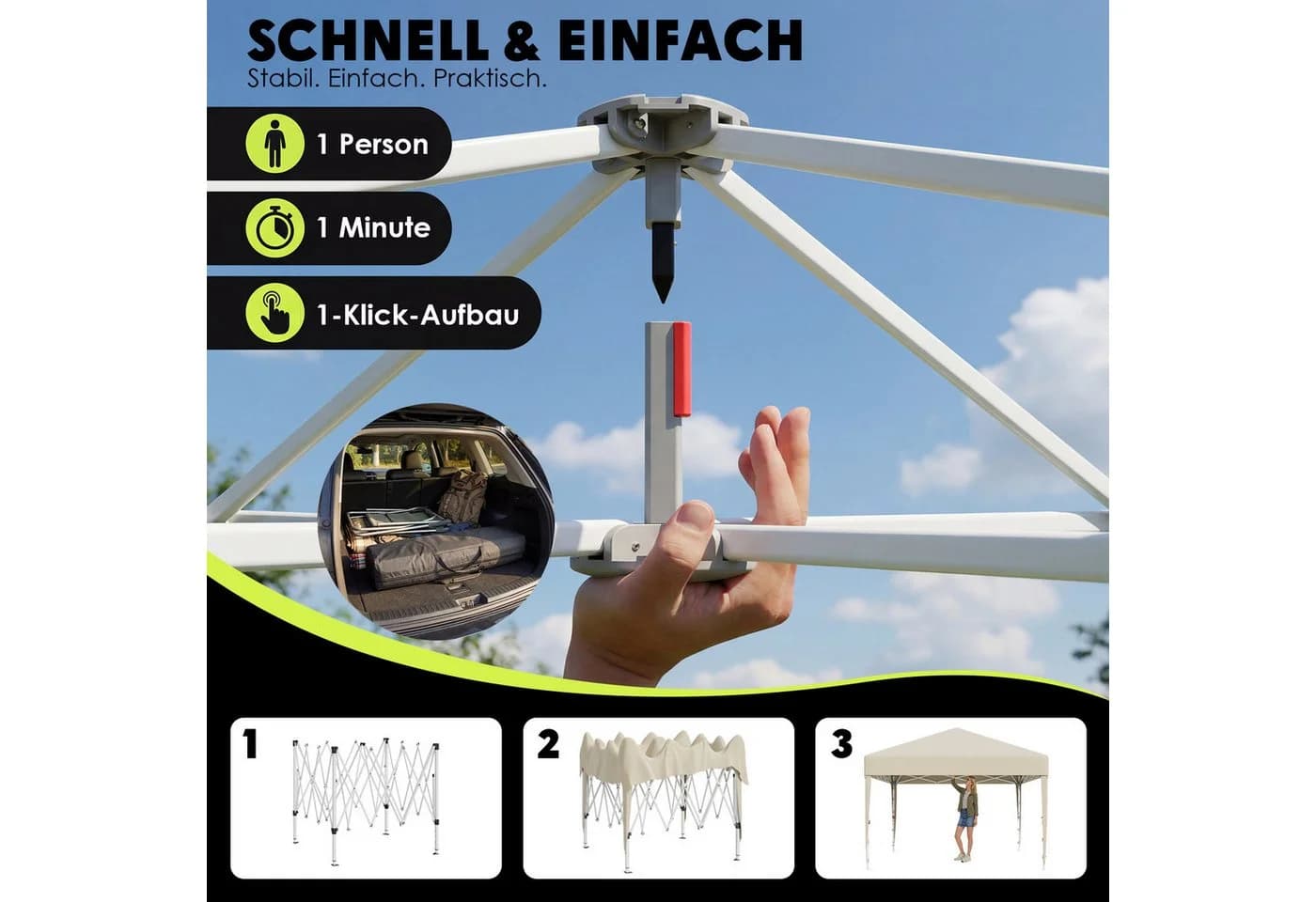 GUNJI Faltpavillon Pop Up Partyzelt Beige/Grau/Blau wasserdicht - Bild 4