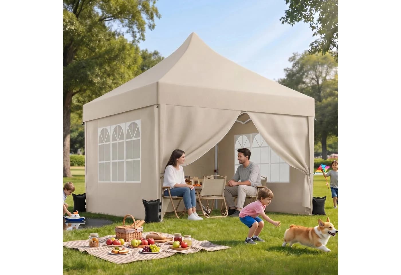 GUNJI Faltpavillon 3x3m Beige UV50+ höhenverstellbar - Bild 2