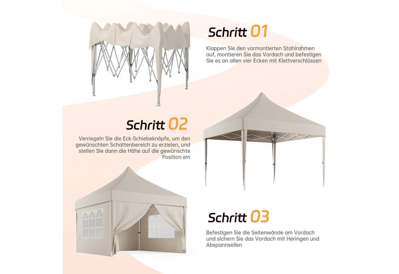 HOMALL Pavillon 3x6m Beige/Grau - Bild 5