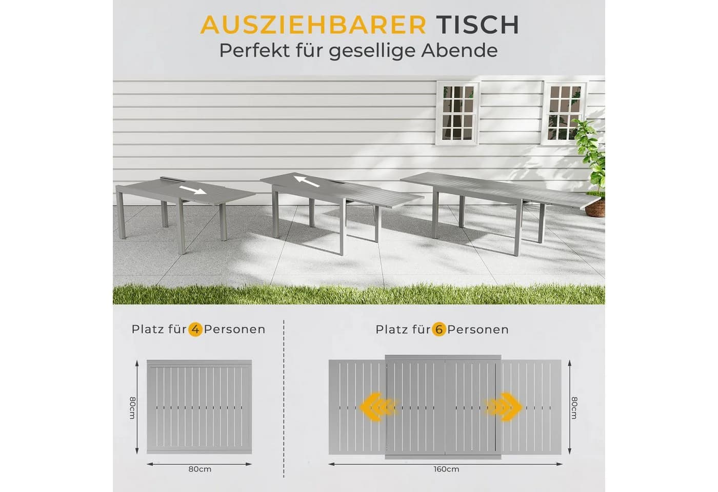 HOMALL Gartentisch Balkontisch Aluminium Ausziehtisch 6-10 Personen - Bild 4