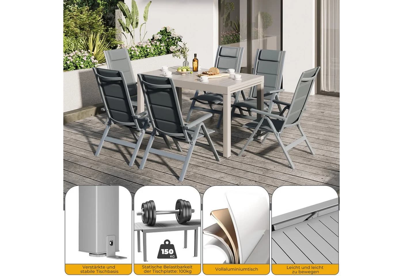 HOMALL Gartentisch Balkontisch Aluminium Ausziehtisch 6-10 Personen - Bild 5