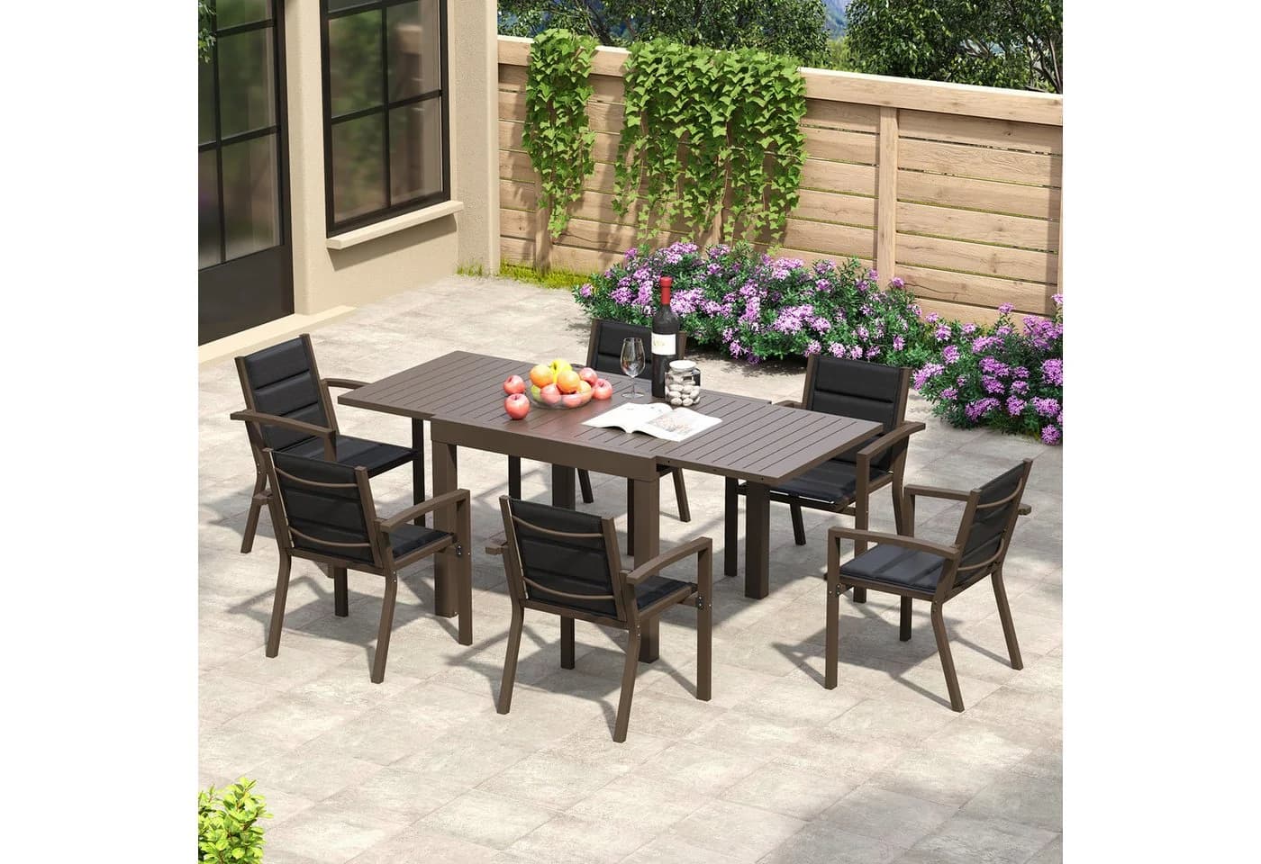 HOMALL Aluminium Gartentisch Ausziehbar Braun