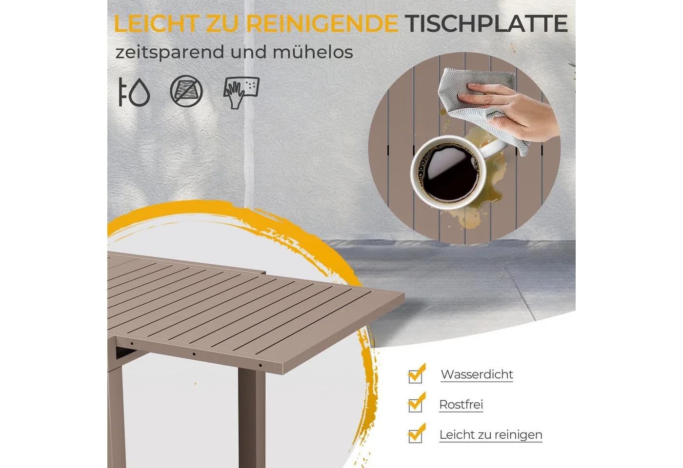 HOMALL Aluminium Gartentisch Ausziehbar Braun - Bild 3