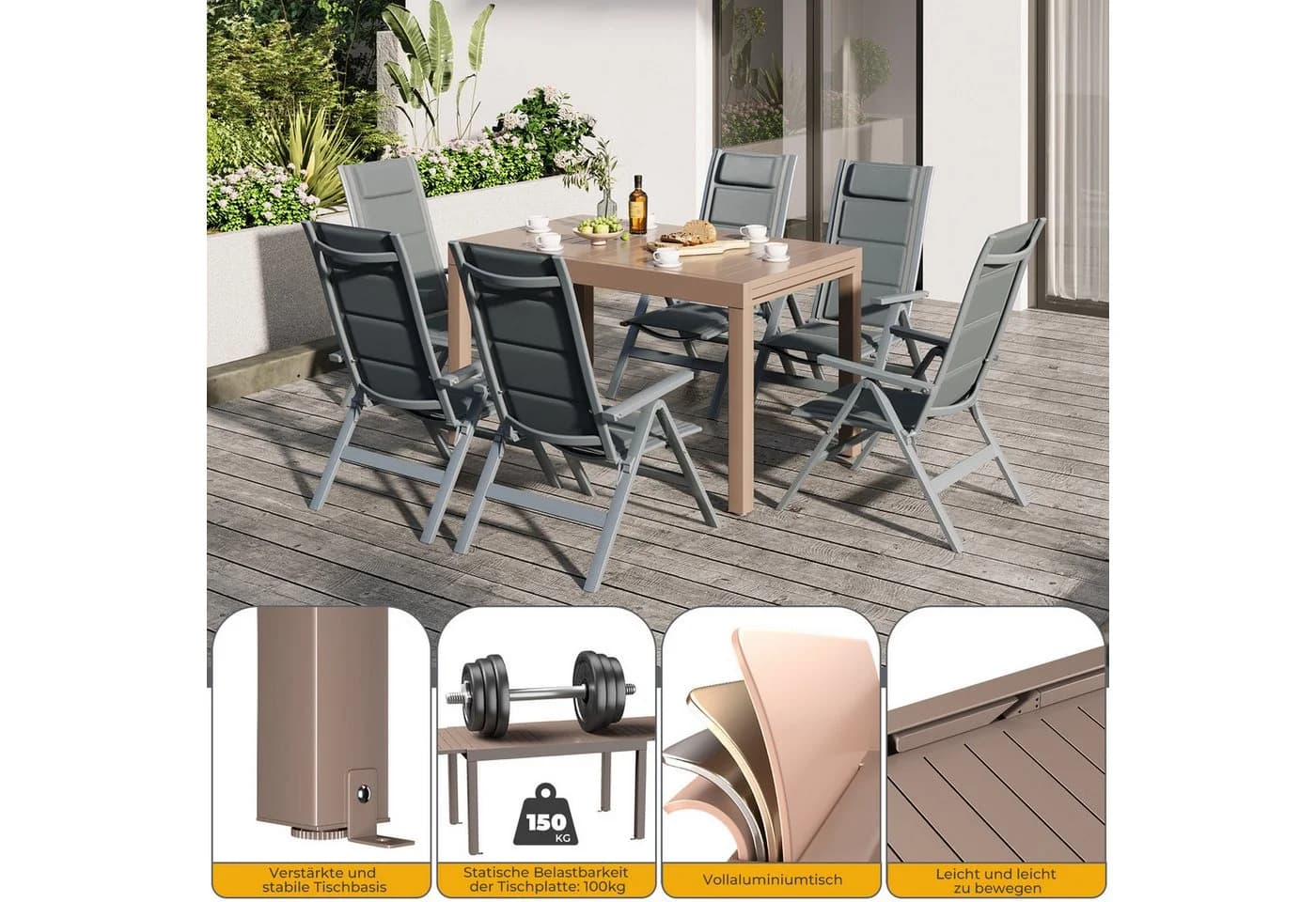 HOMALL Aluminium Gartentisch Ausziehbar Braun - Bild 5