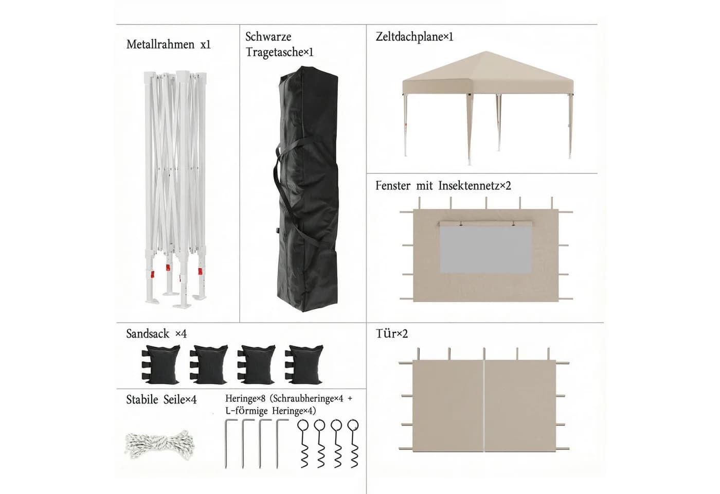 GUNJI Pavillon 3x3/3x6m Beige mit Insektenschutz und UV-Schutz - Bild 5