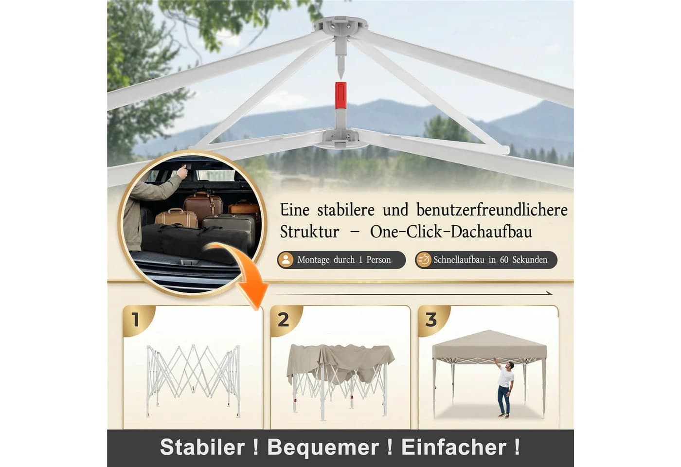 HOMALL Faltpavillon 3x3/3x6 m Gartenpavillon Pop Up Pavillon Beige - Bild 3