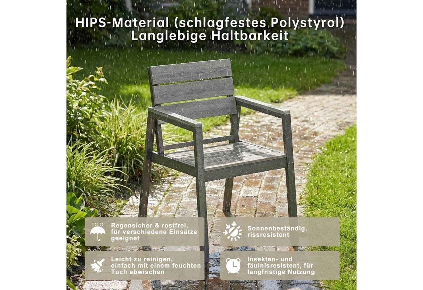 GUNJI Gartenstuhl Holzimitat Grau Stapelbar Alu-Outdoorstuhl - Bild 4