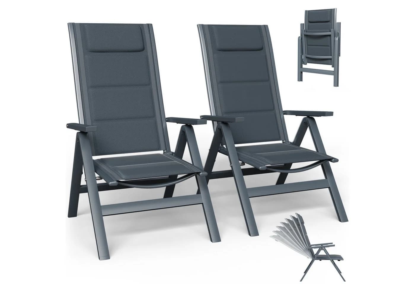 Furnicopia Faltbarer Gartenstuhl Hochlehner Aluminium 7-fach verstellbar - Bild 2