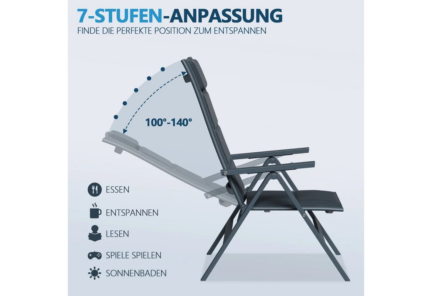 Furnicopia Faltbarer Gartenstuhl Hochlehner Aluminium 7-fach verstellbar - Bild 3