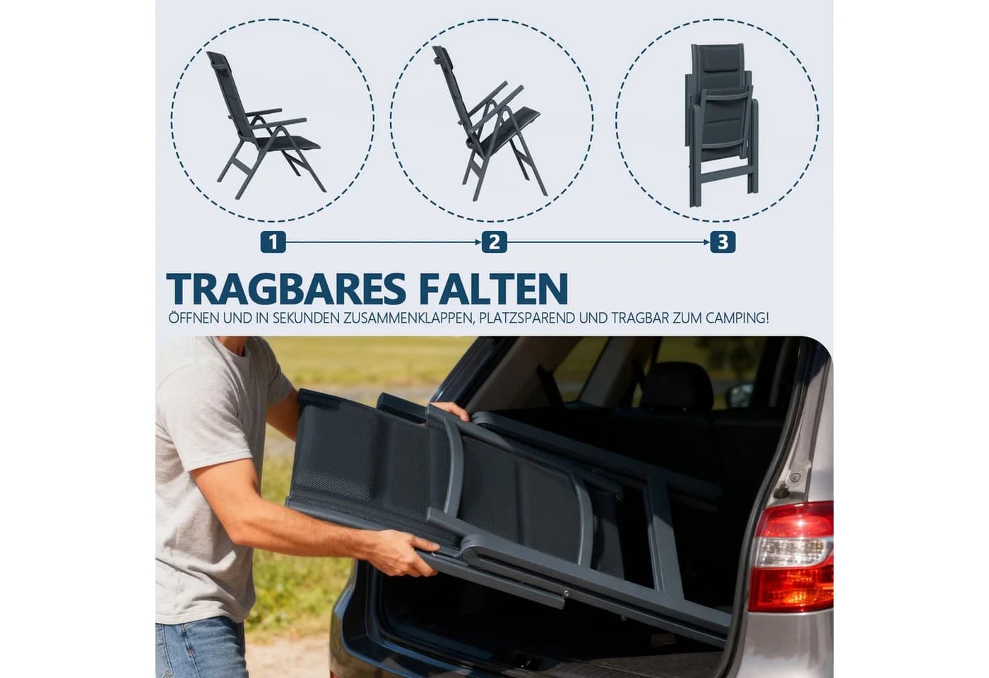 Furnicopia Faltbarer Gartenstuhl Hochlehner Aluminium 7-fach verstellbar - Bild 5