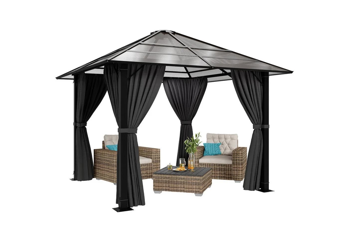 GUNJI Pavillon 3x3/3x4m Gartenpavillon mit LED-Beleuchtung