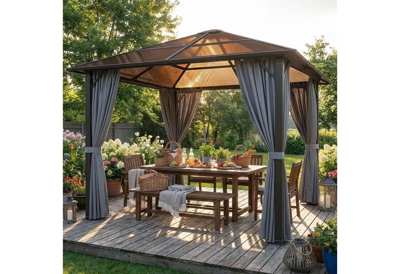 GUNJI Pavillon 3x3/3x4m Gartenpavillon mit LED-Beleuchtung - Bild 3