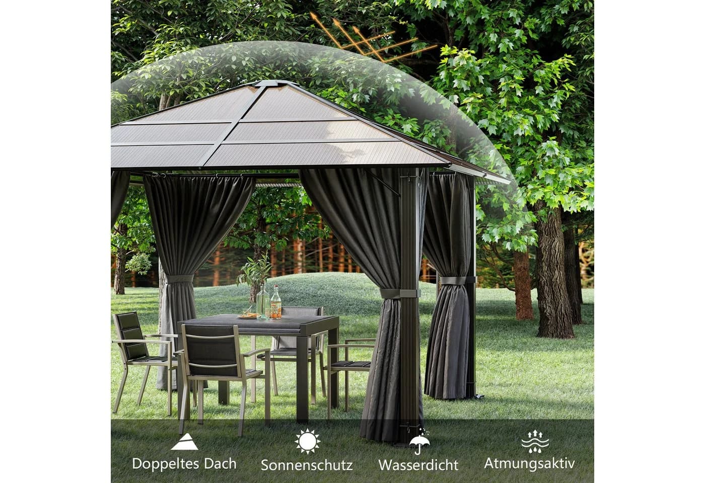 GUNJI Pavillon 3x3/3x4m Gartenpavillon mit LED-Beleuchtung - Bild 5