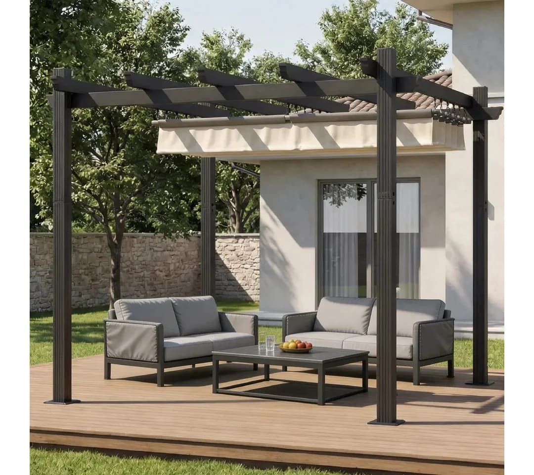 HOMALL Pavillon Pergola mit Aluminiumrahmen und ziehbare Markise - Bild 2