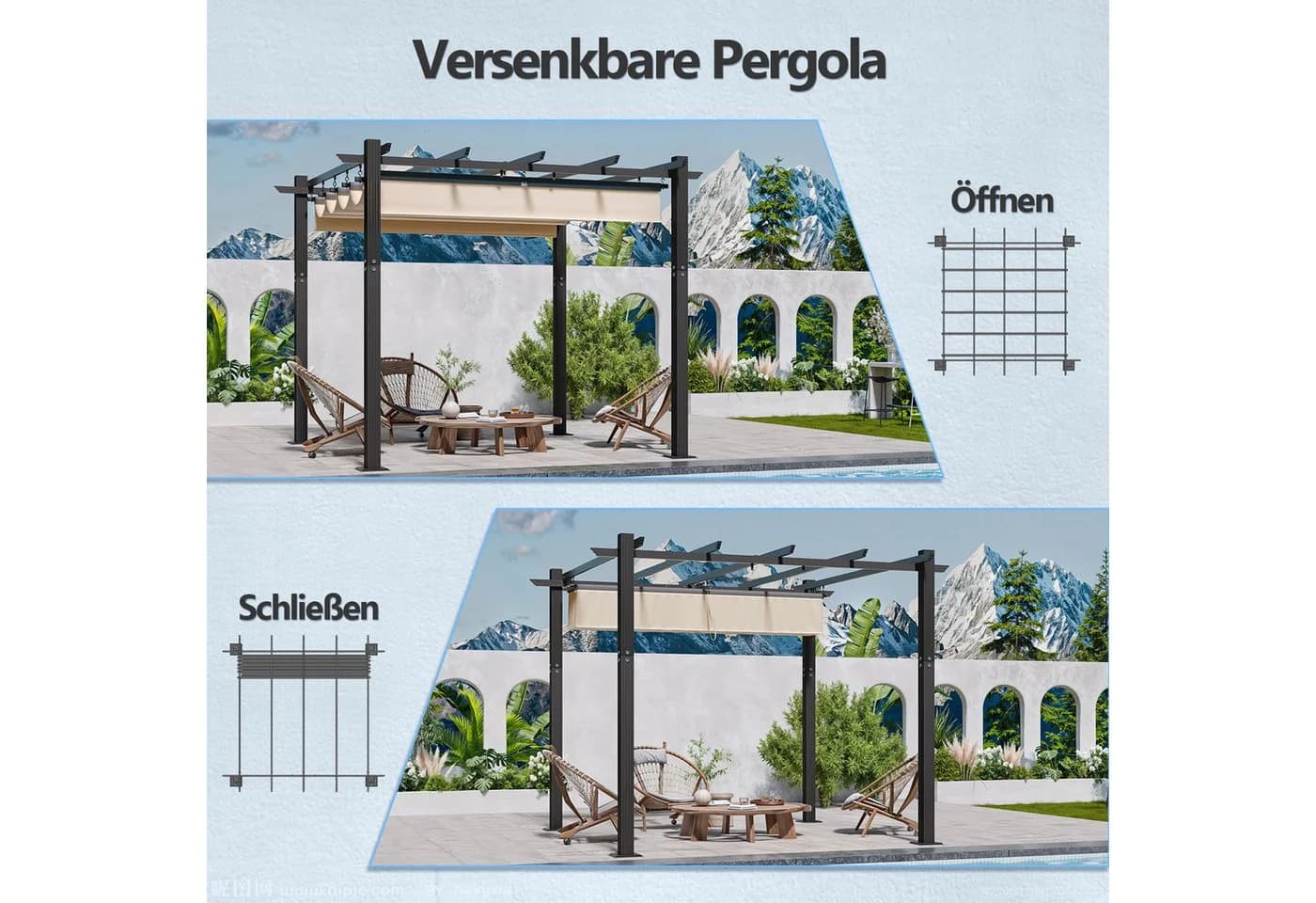 HOMALL Pavillon Pergola mit Aluminiumrahmen und ziehbare Markise - Bild 4