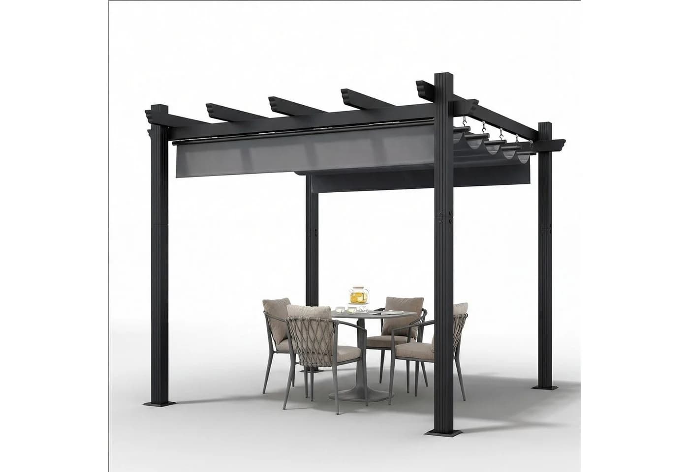 GUNJI Aluminium Pergola mit Magnetbefestigung Grau UV-Schutz